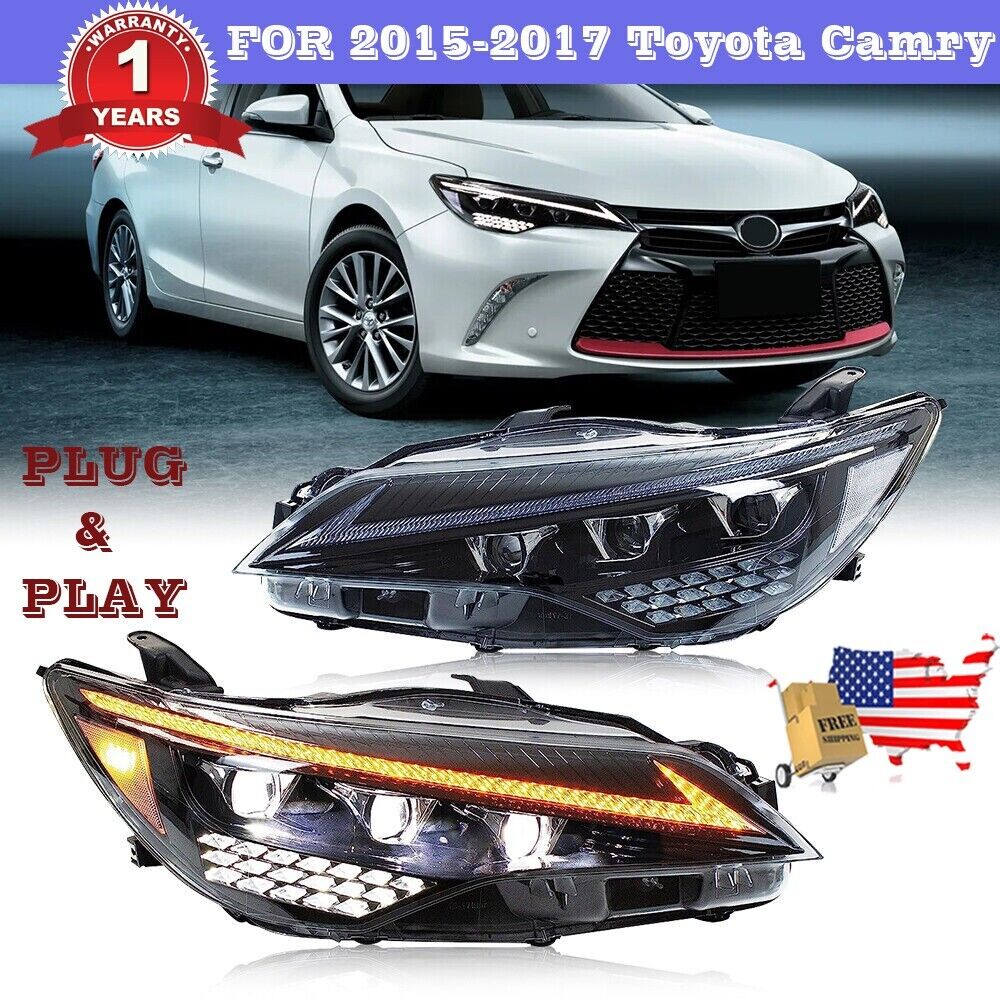 LED Head Light Fits 2015-2017 Toyota Camry 7th Gen Turn Front Lamp Assembly DRL