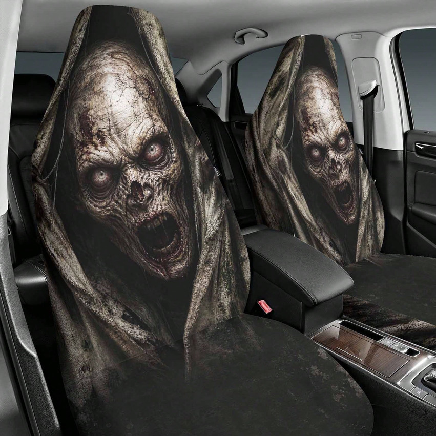 2PCS Scary Wraith Zombie Car Seat Covers Horror Halloween Front Seat Universal