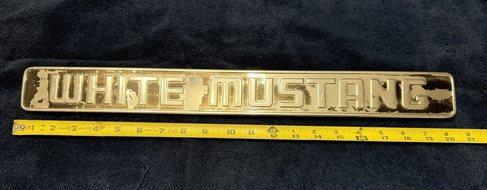 1960s OEM White Mustang Chrome Emblem Badge Trim Piece White Mustang Vintage