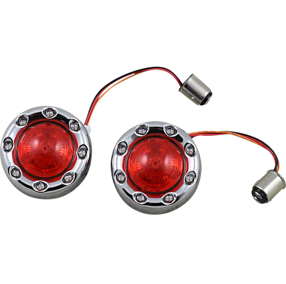 86-24 Harley Bullet Turn Signals Red Chrome 1157 CUSTOM DYNAMICS 2020-1879