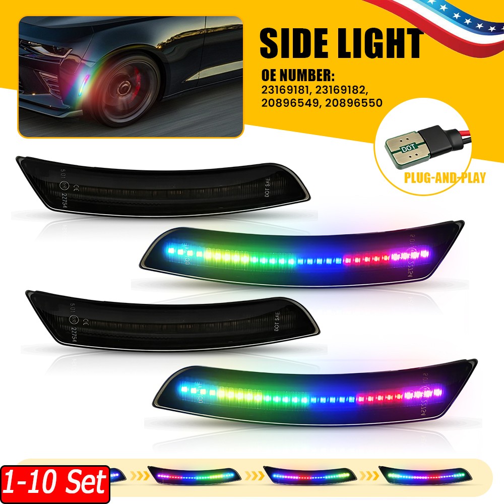 1-10 Set Smoked RGB Rainbow LED Side Marker Fit 16 17 18 19-23 Chevrolet Camaro
