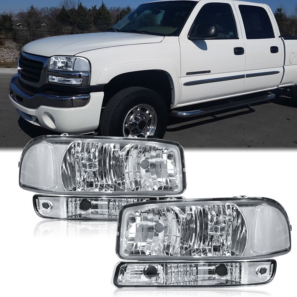 Pair Chrome Headlight & Bumper Lamps For 1999-2007 GMC Sierra Yukon 1500 2500