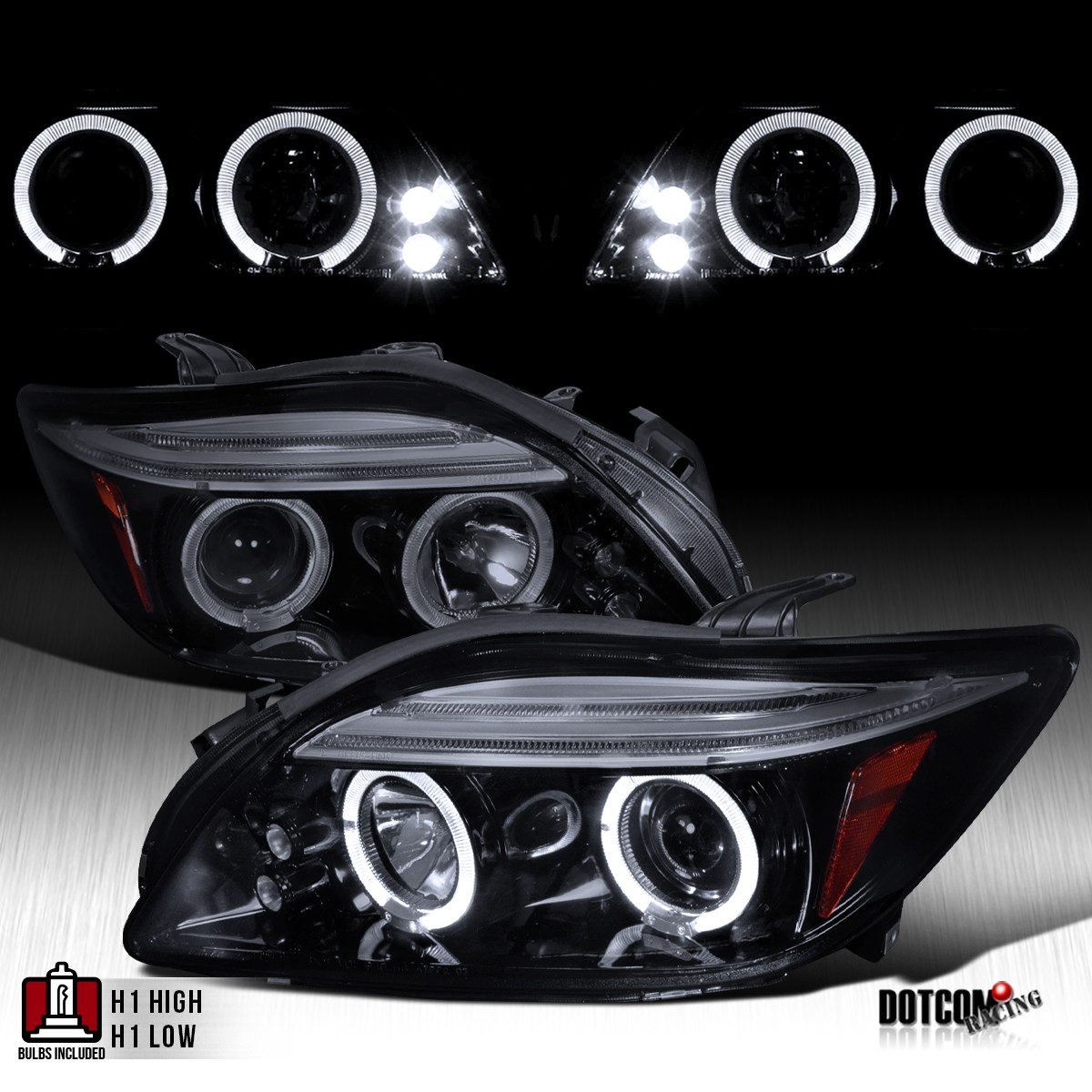 Black Smoke Fit 2005-2010 Scion tC LED Halo Projector Headlights Head Lamps L+R
