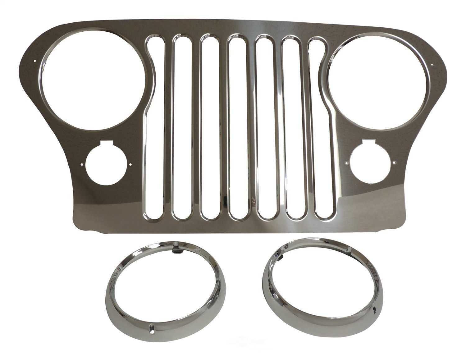 Fit 77-83 Jeep Cj5 77-86 Cj7 81-86 Cj8 Stainless Grille Chrome Bezel Overlay Kit