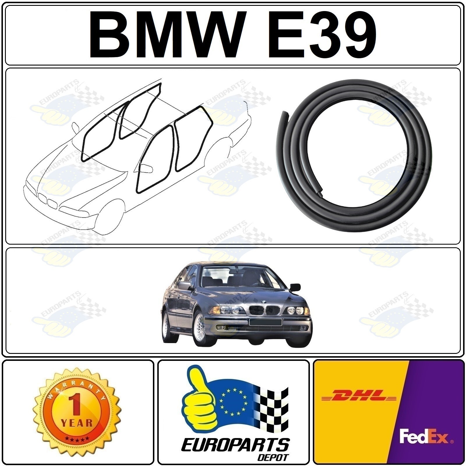 1996-2003 BMW E39 Door Seal 4-Piece Weatherstrip Set, Sedan