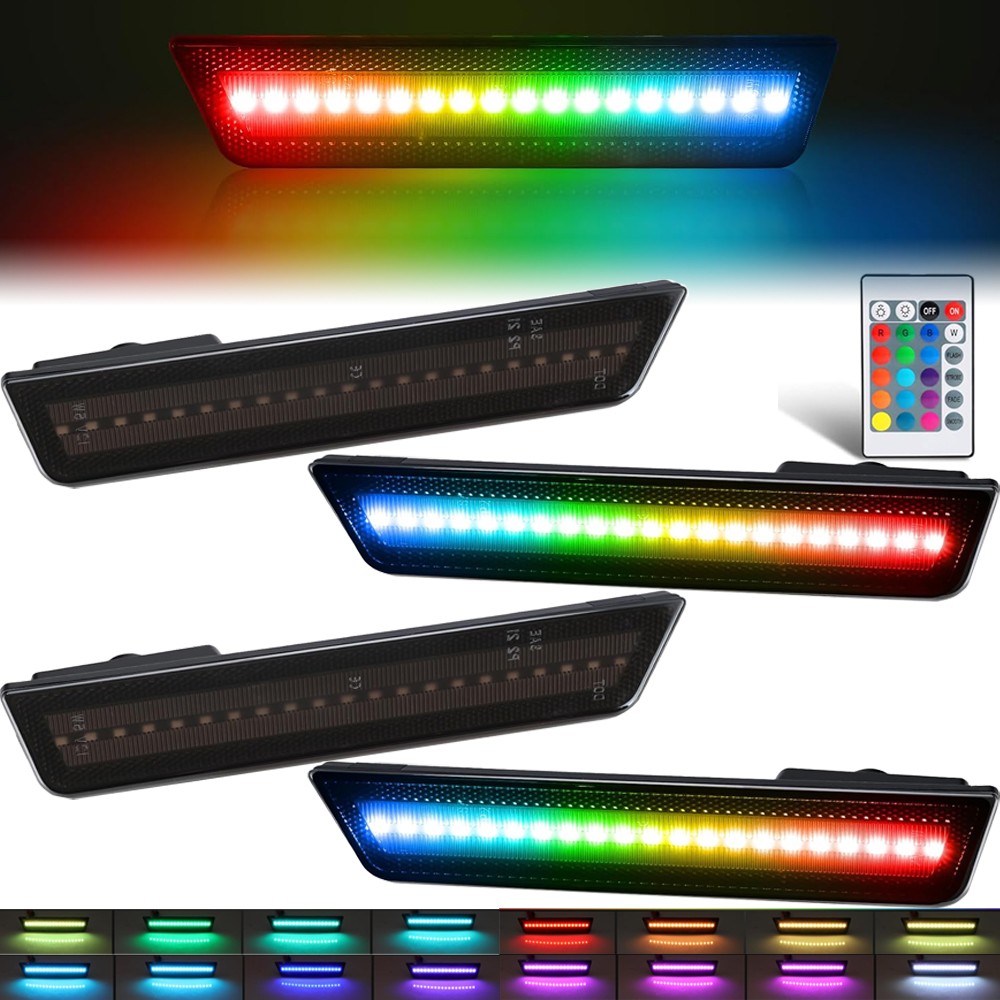 4x Dynamic RGB LED Side Marker Lights For 2008-2014 Dodge Challenger Front+Rear