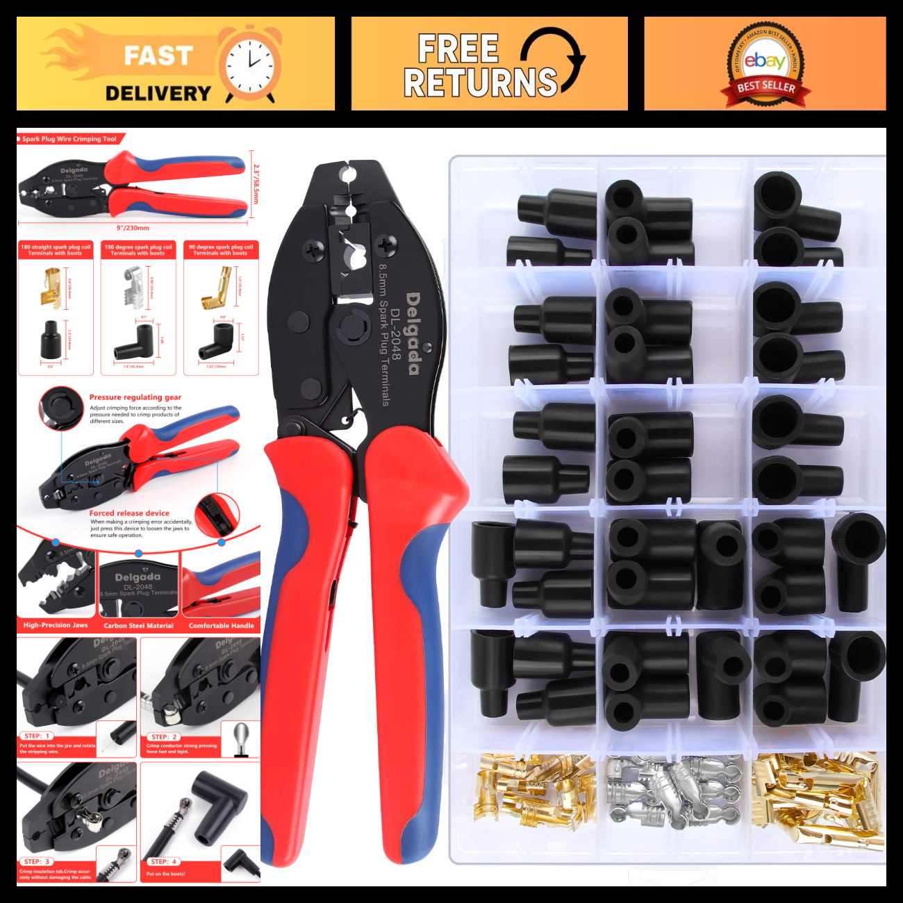 36Pcs Spark Plug Wire Crimping Tool Kit - Crimper, Boot Terminals & Stripping Se