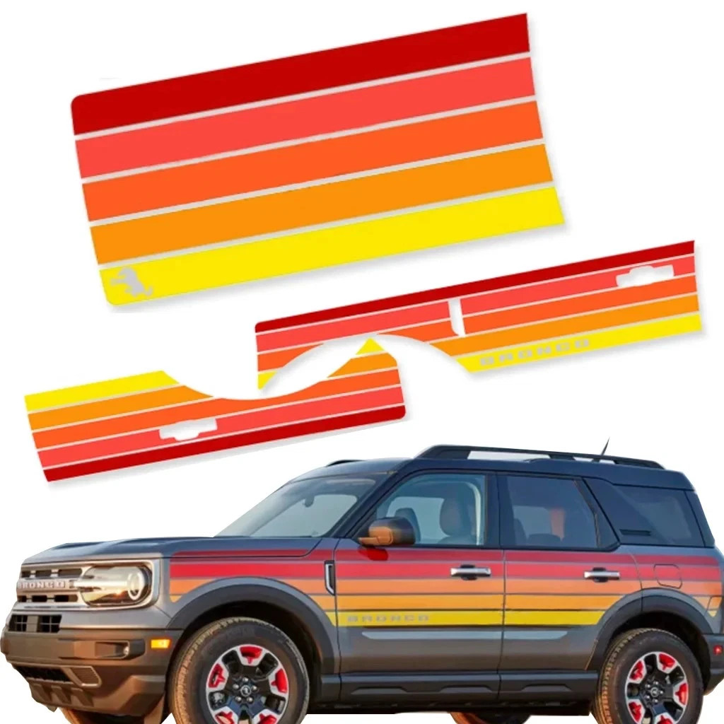 Aftermarket Retro Sunset Stripe Decal Kit for Ford Bronco Sport | Hood & Waist L Aftermarket Retro Sunset Stripe Decal Kit for Ford Bronco Sport | Hood & Waist L