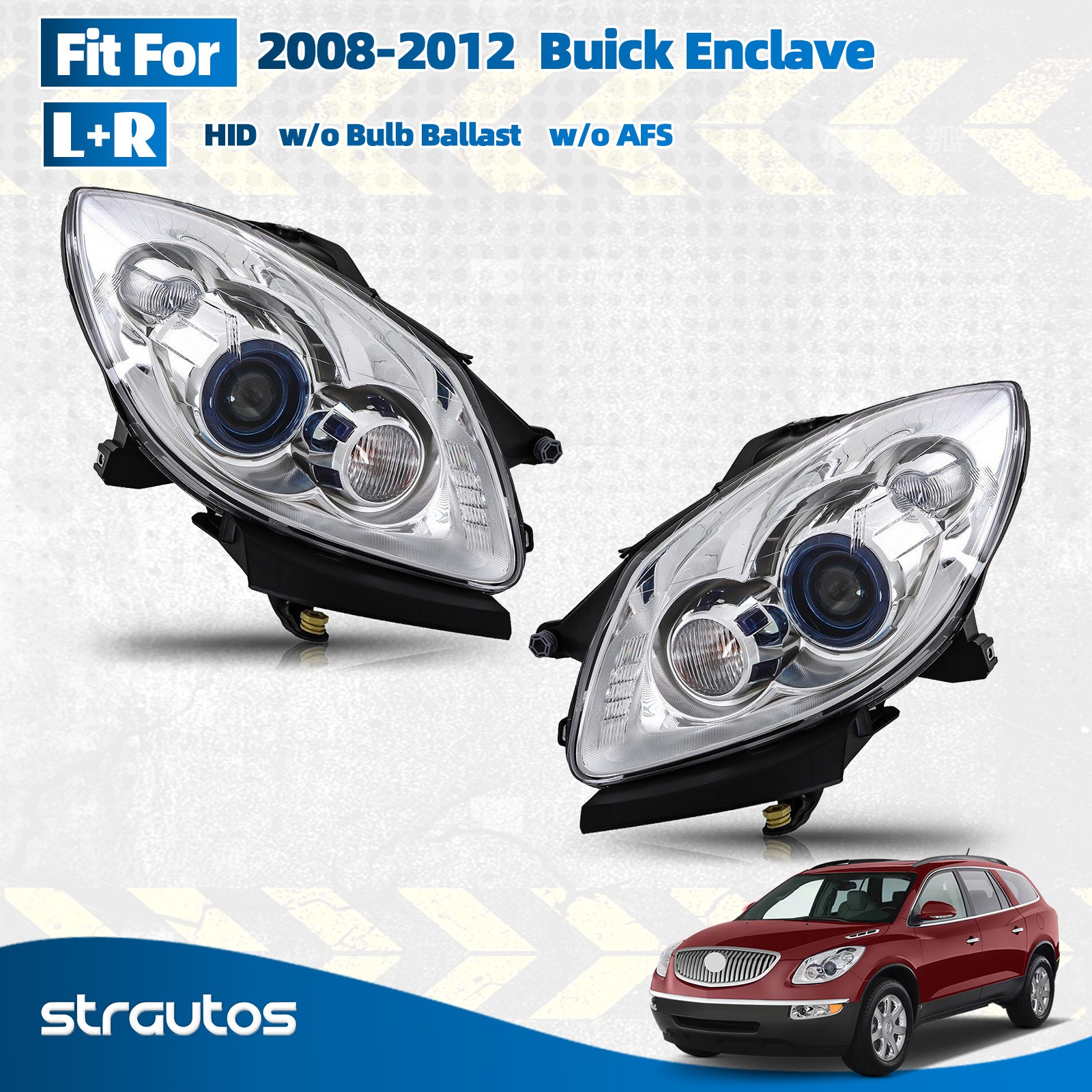 For 2008-2012 Buick Enclave HID Headlight w/o AFS w/o Ballast Left+Right Pair