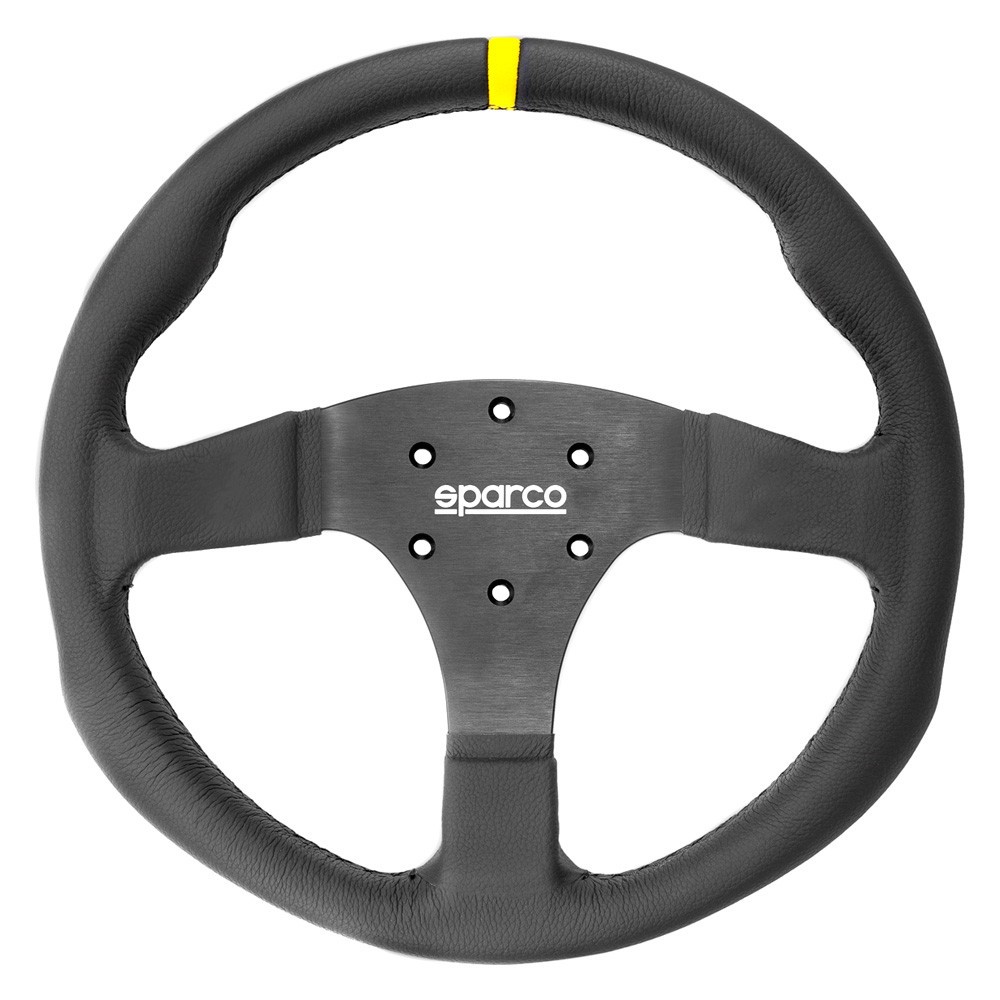 Sparco 015R330CLO 3-Spoke R330 Steering Wheel w Yellow Leather Center Stripe