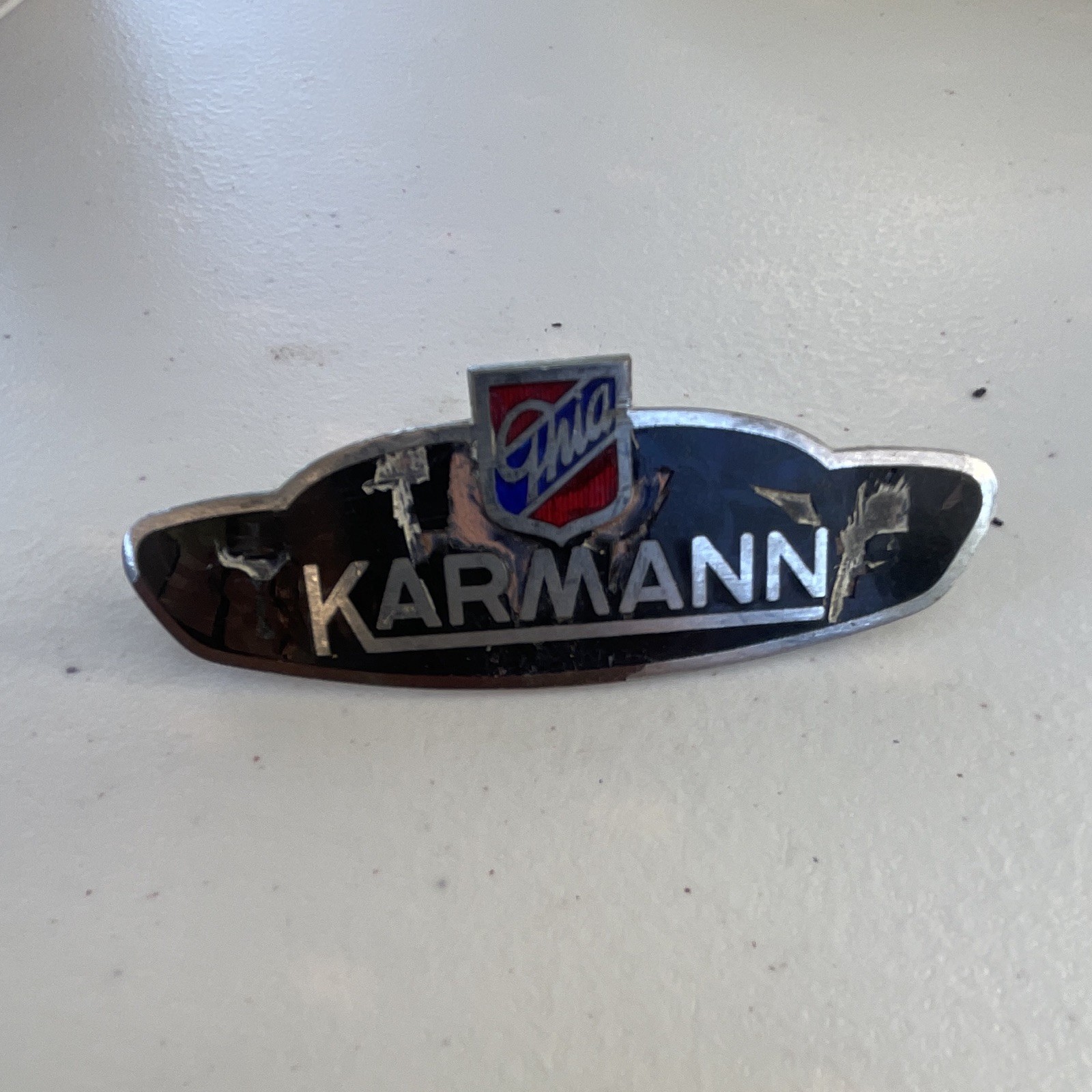 Original 1960-74 VW Karmann Ghia Badge Emblem 141853901A Metal Enamel Original 1960-74 VW Karmann Ghia Badge Emblem 141853901A Metal Enamel