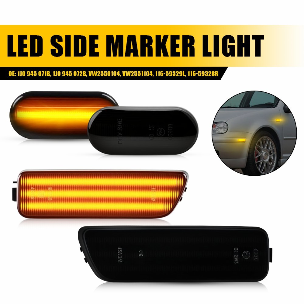 4x Front Amber LED Side Marker Light Lamps For VW 1999-2005 MKIV Golf VW2550104