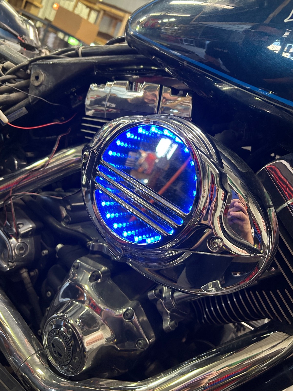 Kuryakyn LED intake air box light w controls & bracket, fits over oval HD boxes