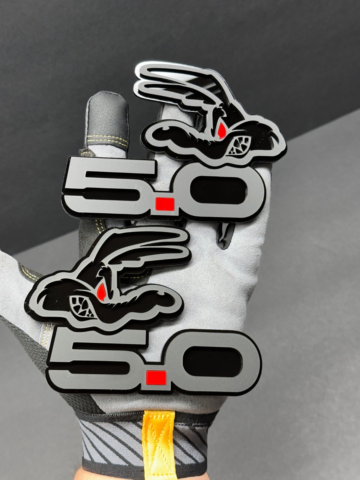 COYOTE 5.0 Emblem Badges redeye On Matte black Fender Angry Aggressive Racing