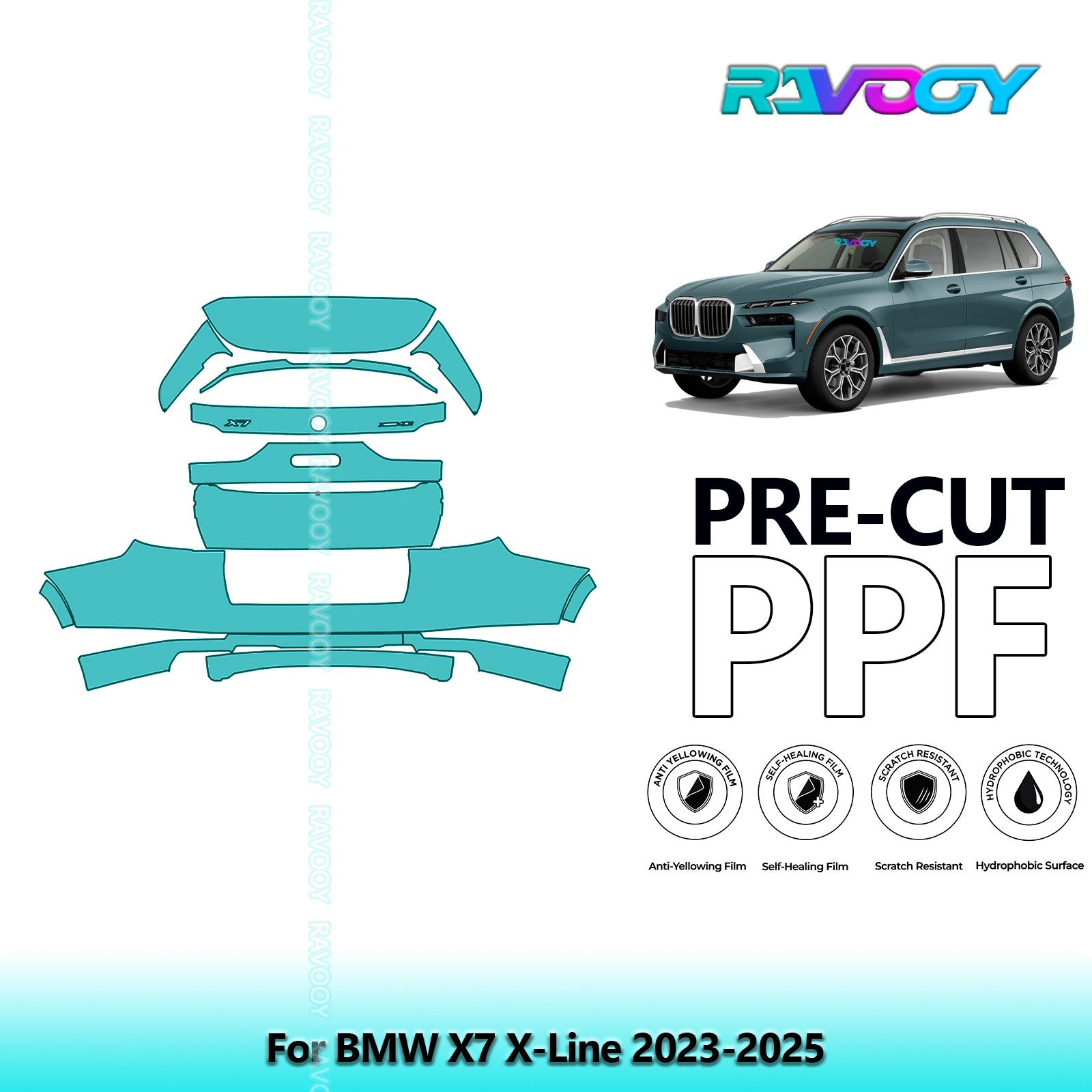 PreCut Paint Protection PPF Kit For BMW X7 X-Line 2023-2026 8.5mil Clear Bra TPU