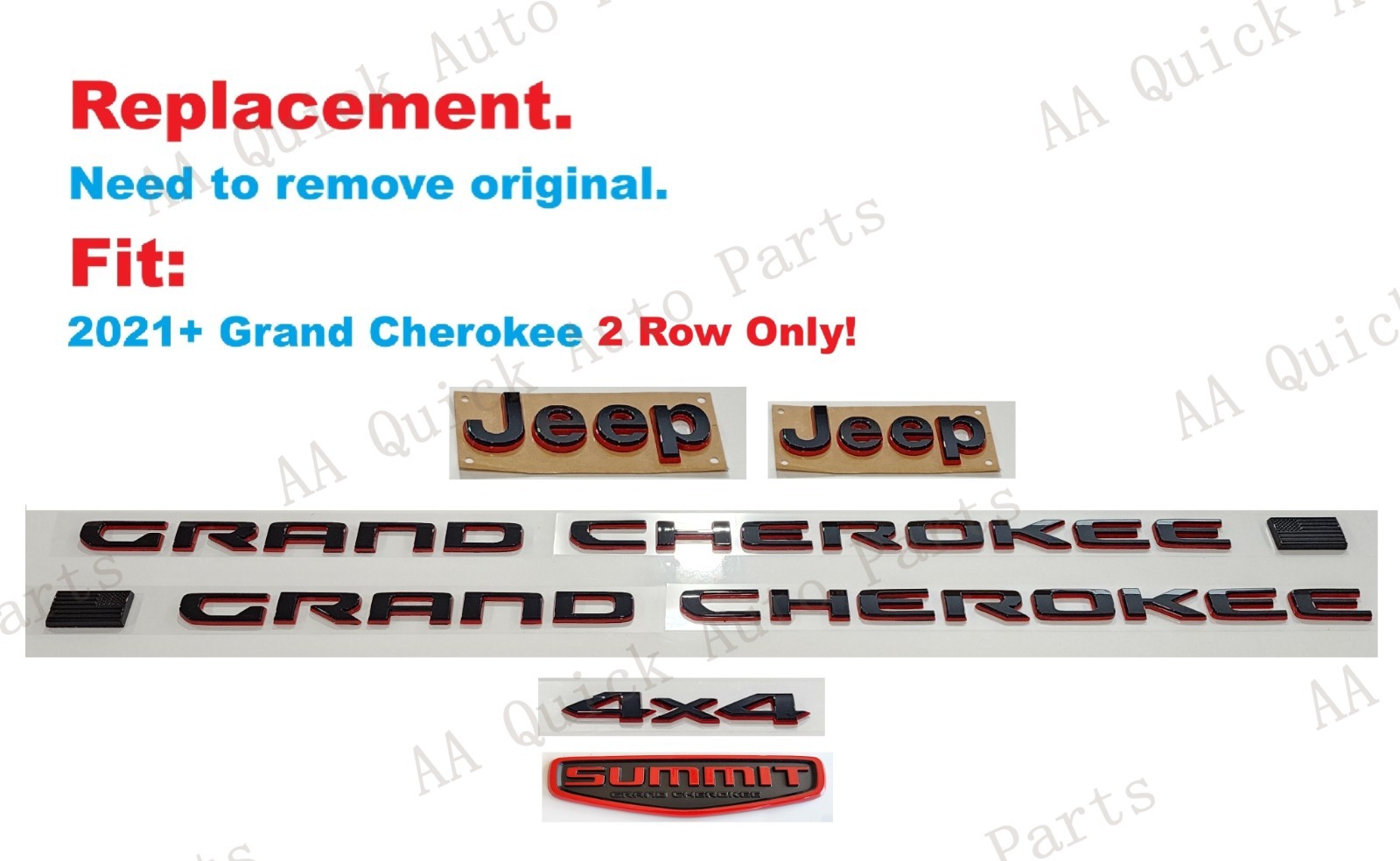 Black Red Front Rear Jeep Summit 4x4 Door Grand Cherokee Emblem 2021+ 2ROW