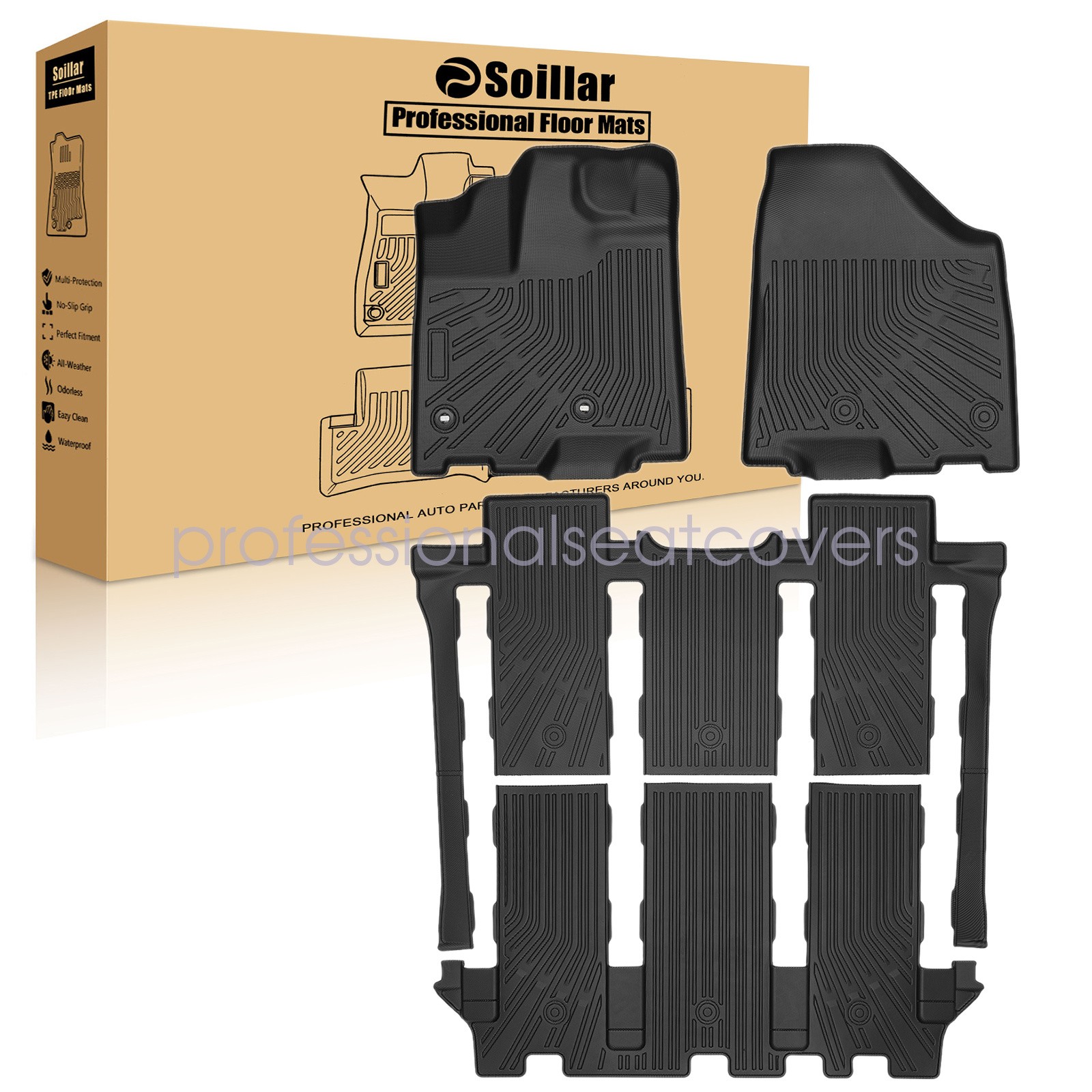 New Fits 2013-2020 Toyota Sienna Van 7 Passenger TPE Floor Mats Liners 3D Black