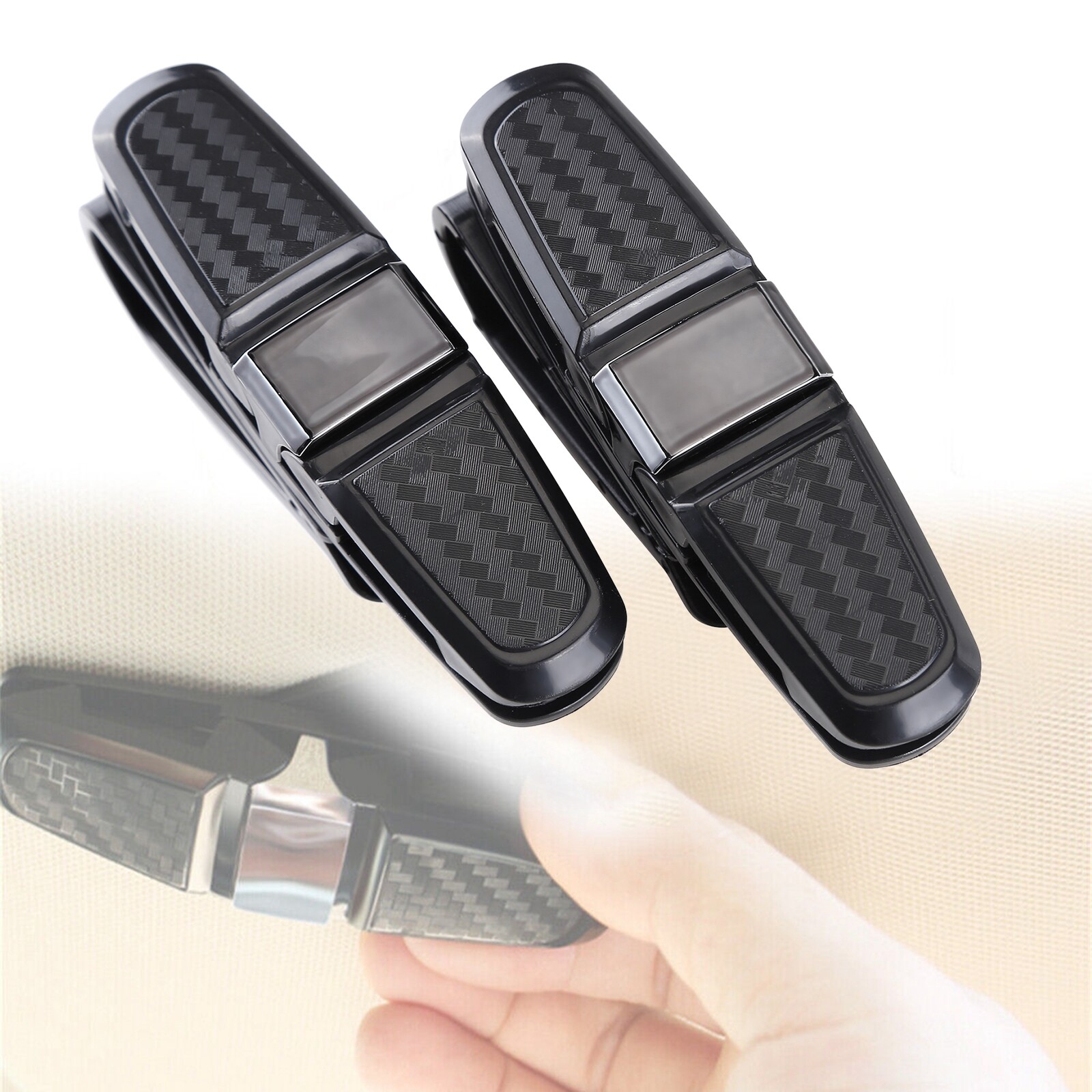 2Pack Universal Car Sun Visor Glasses Clip Carbon Fibre Sunglasses Cards Holder