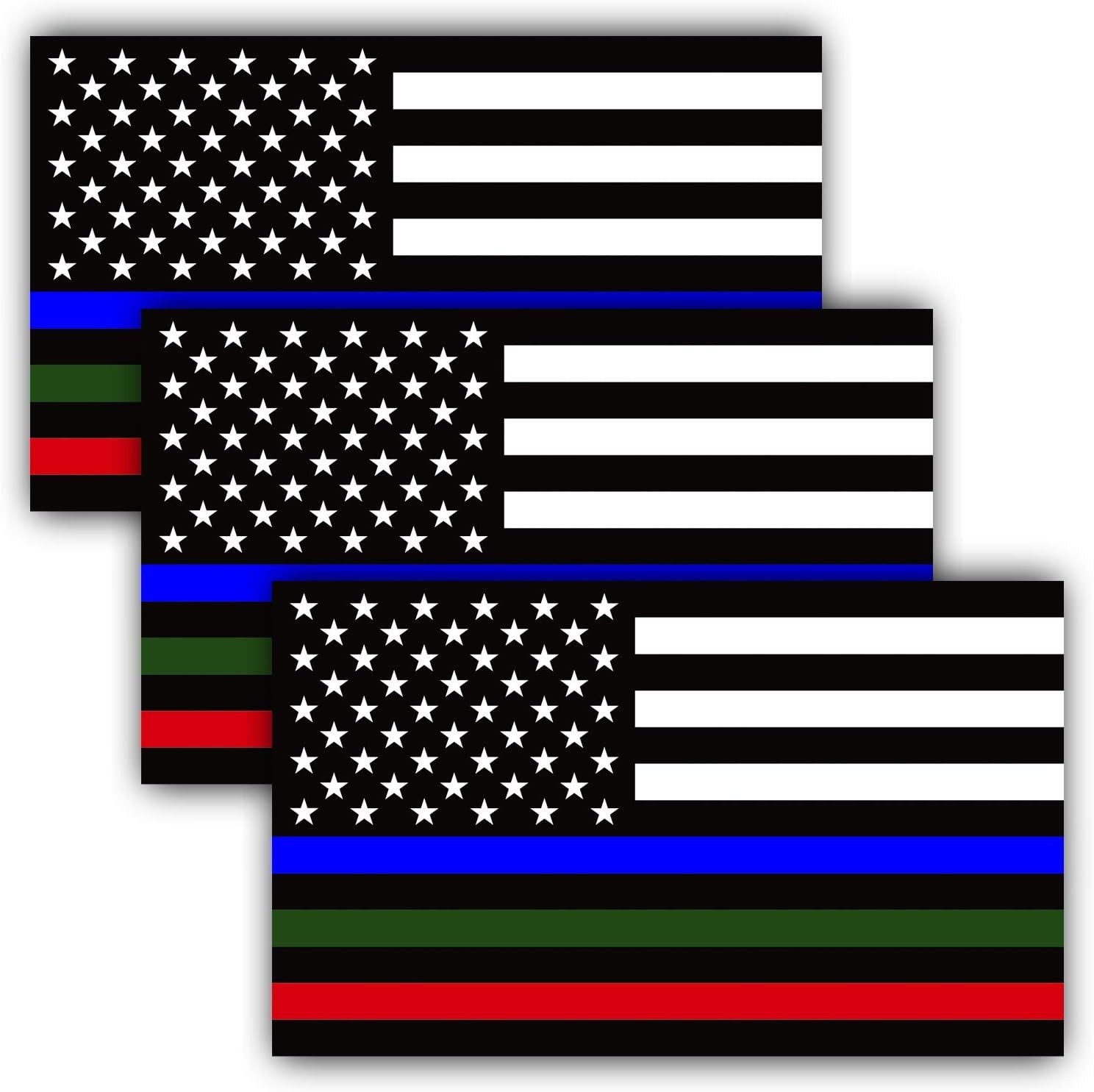ANLEY 5x3 inch Thin Line US Flag Decal - American Flag Car Stickers (3 Pack)