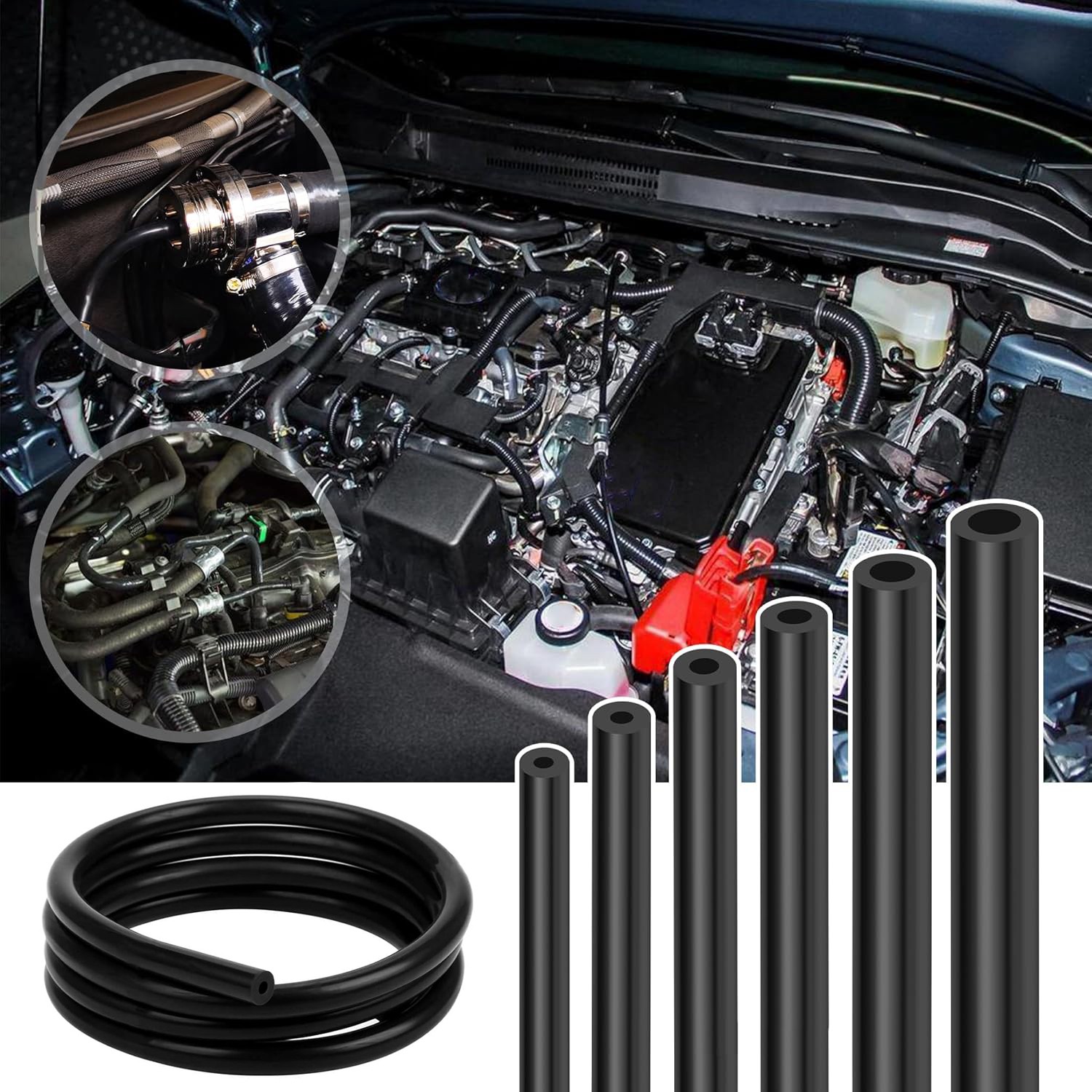 5FT 6Pcs 3 4 5 6 8 10mm Engine Black Vacuum Line Silicone Hose Kit For Toyota