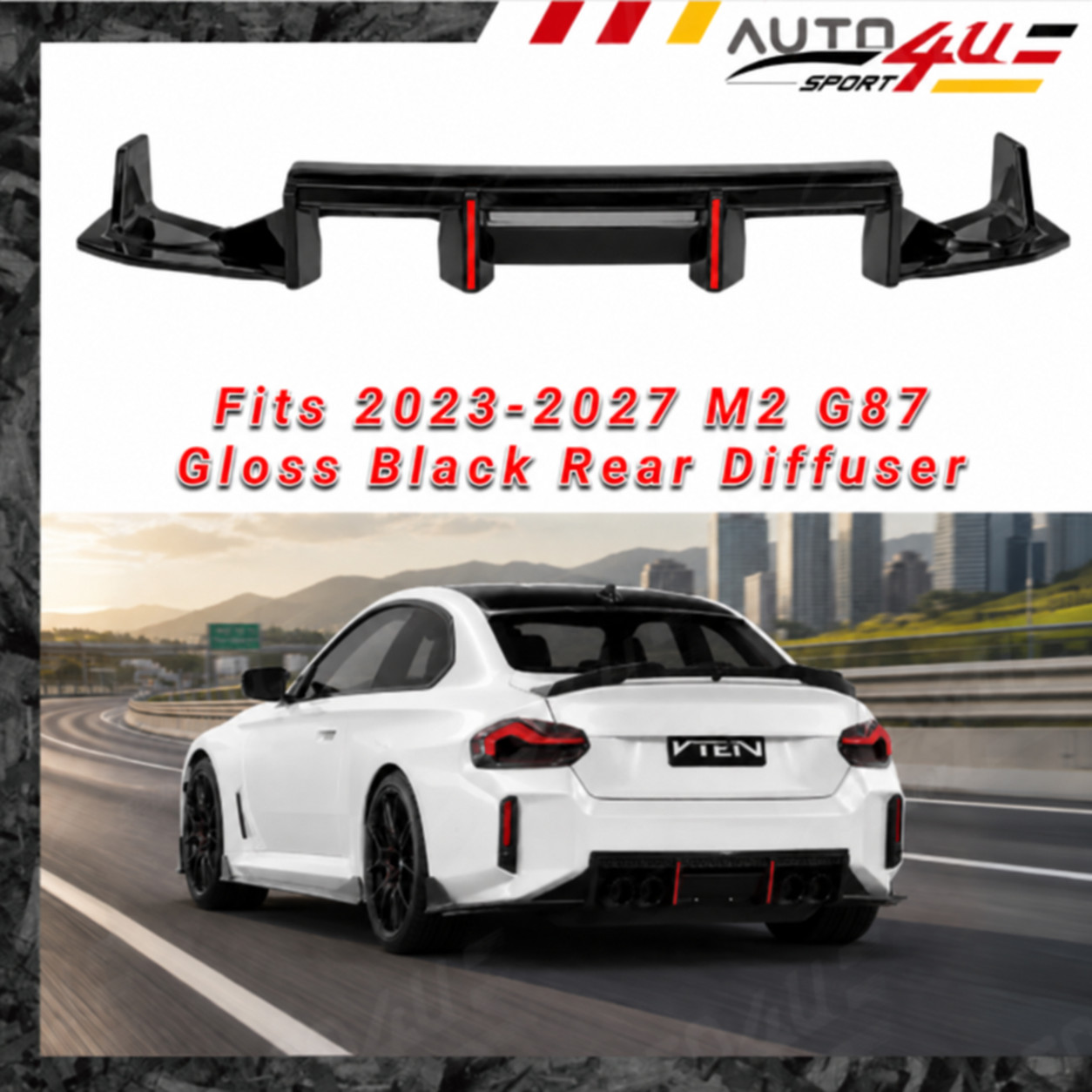 Fits 2023-2027 BMW M2 G87 VTEN LED Brake Light Rear Diffuser Gloss Black BodyKit