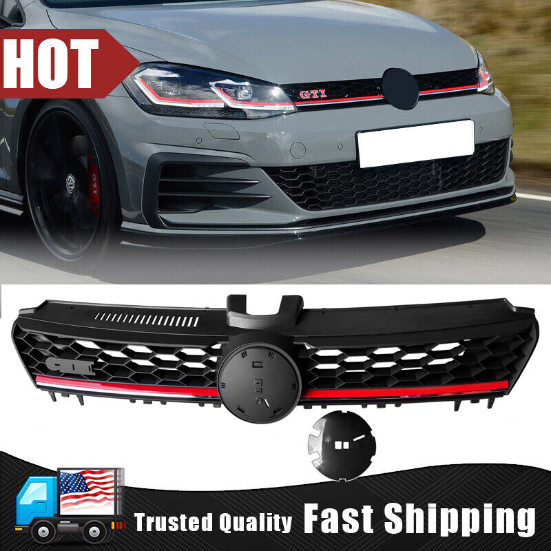 Fit 2015 2016 Volkswagen VW MK7 Golf/GTI Front Upper Grille Black w/Red Trim