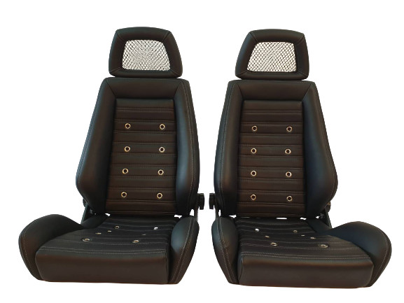 PAIR OF Used AUTHENTIC RECARO LX BLACK Leather Net Headrest seats RACING CARS