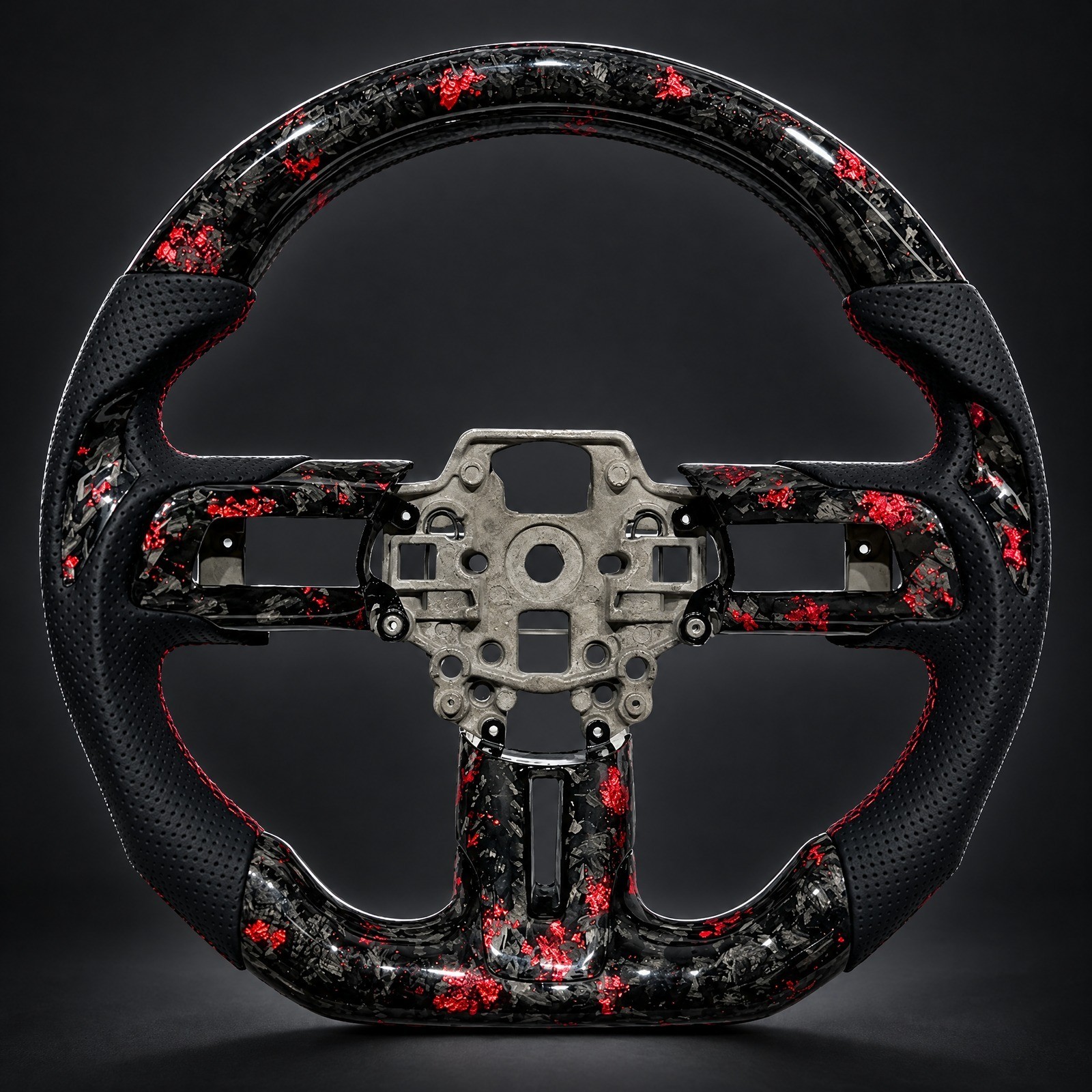 Carbon Fiber Steering Wheel for Ford Mustang 2015-2023 S550 Red Forged Leather