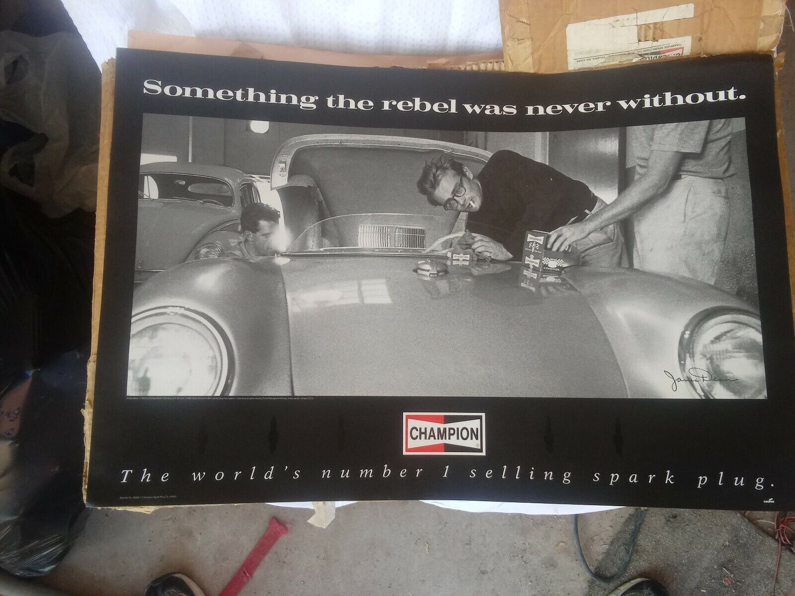 1991 James Dean Champion Spark Plugs Porsche 550 Spider Poster+Facts Sheet