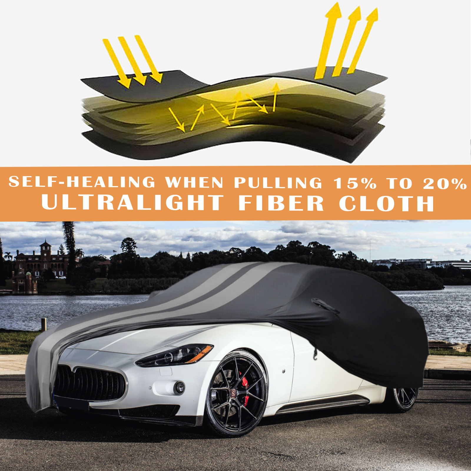 For Maserati Spyder COUPE Stretch Full Car Cover Indoor Dustproof GrayStripe+Bag