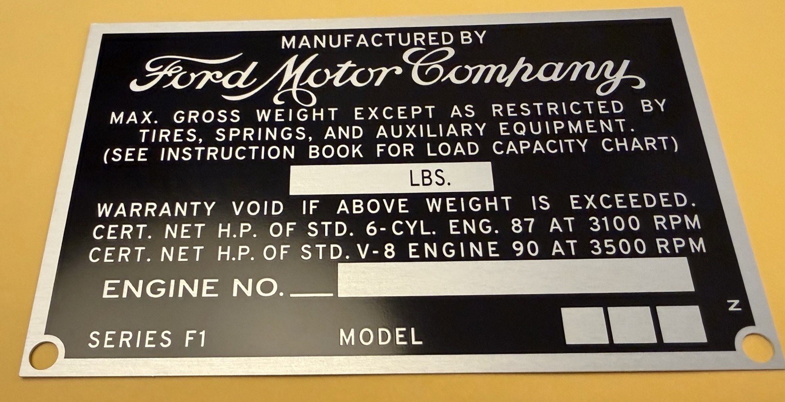 1950-1960’s Ford Truck Door Tag Data Plate **STAMPED** w/ Ur Info 1950-1960’s Ford Truck Door Tag Data Plate **STAMPED** w/ Ur Info