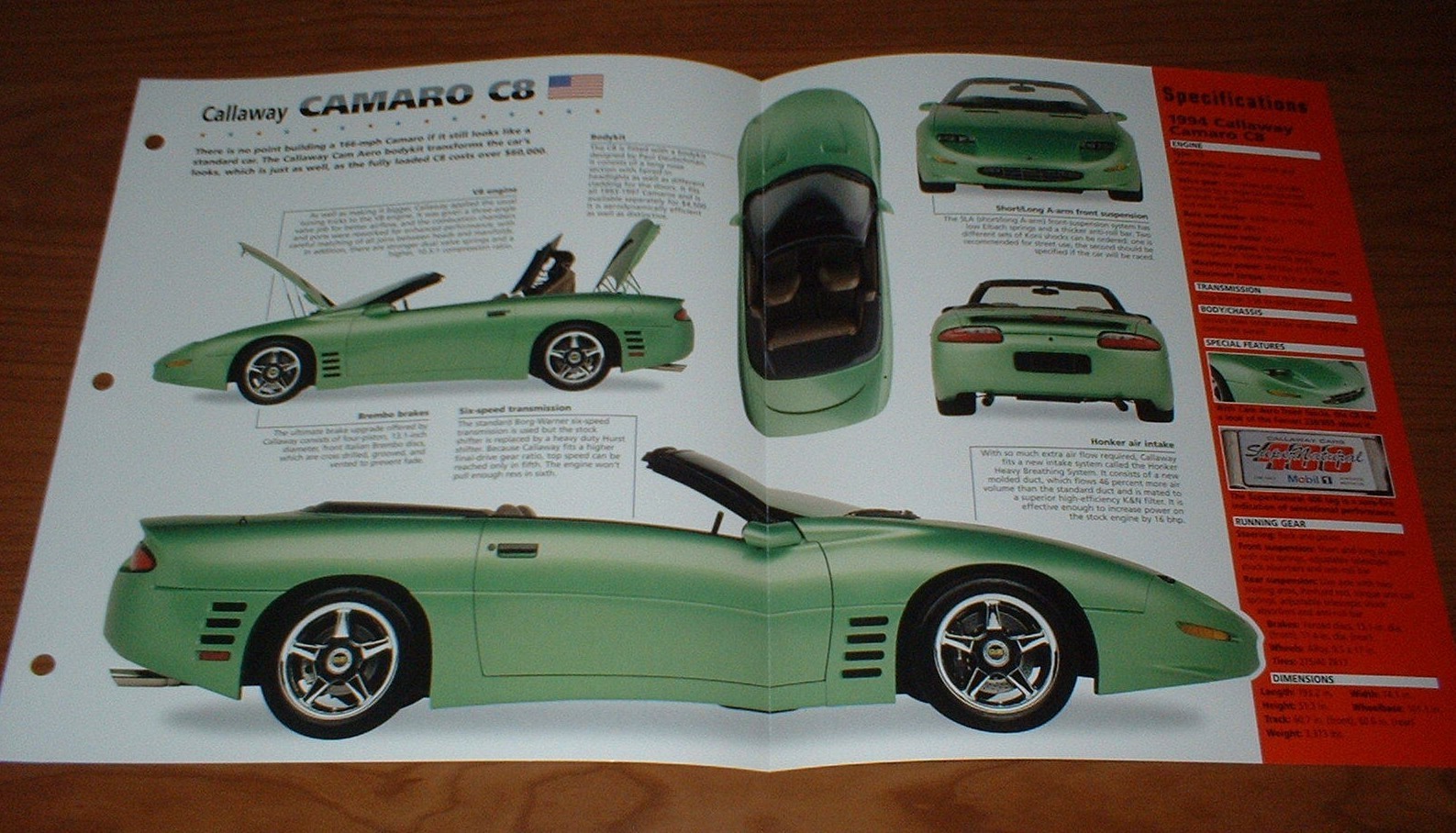 1994 Callaway Camaro C8 Convertible Original Imp Brochure Poster 94 Ss