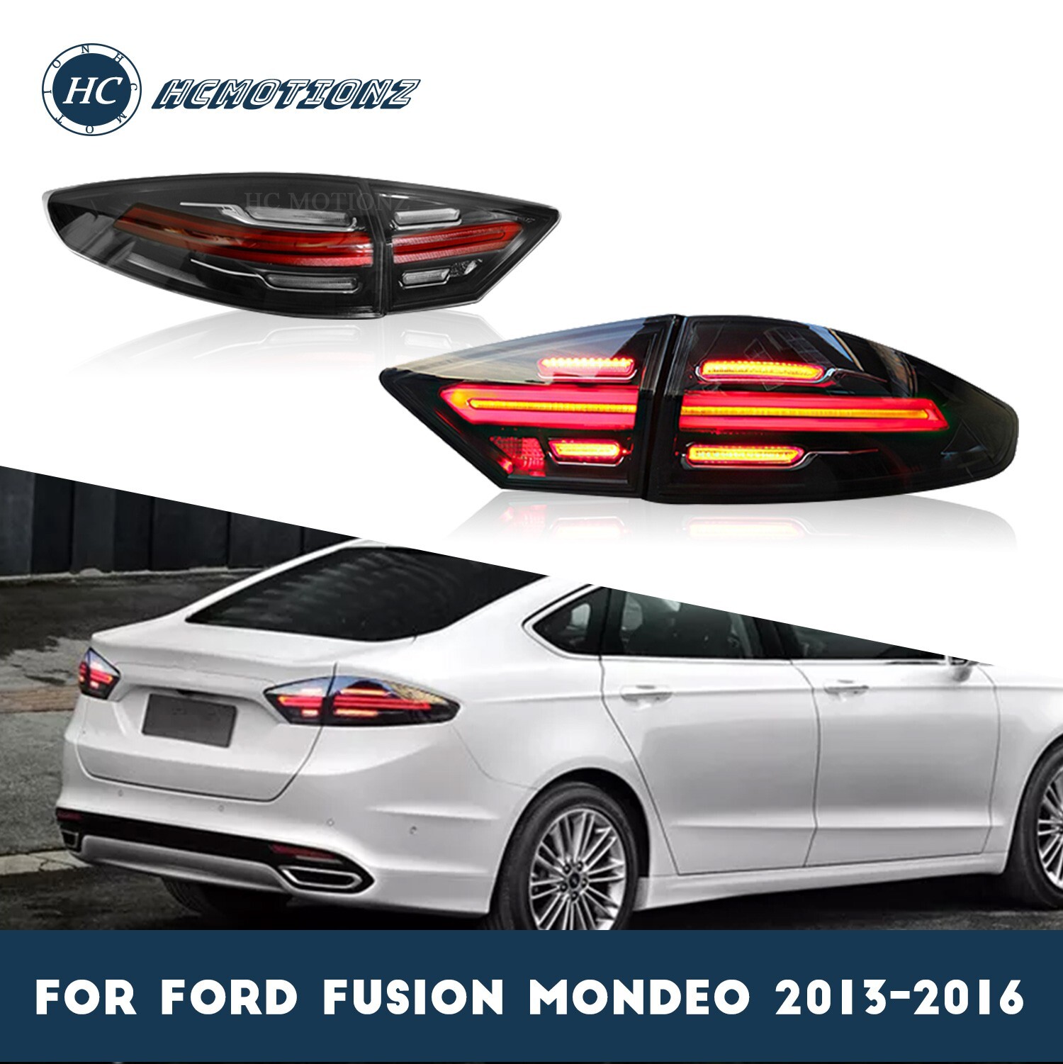 LED Tail Lights For Ford Fusion Mondeo 2013-2020 Dark Smoked Porsche Style 4PCS