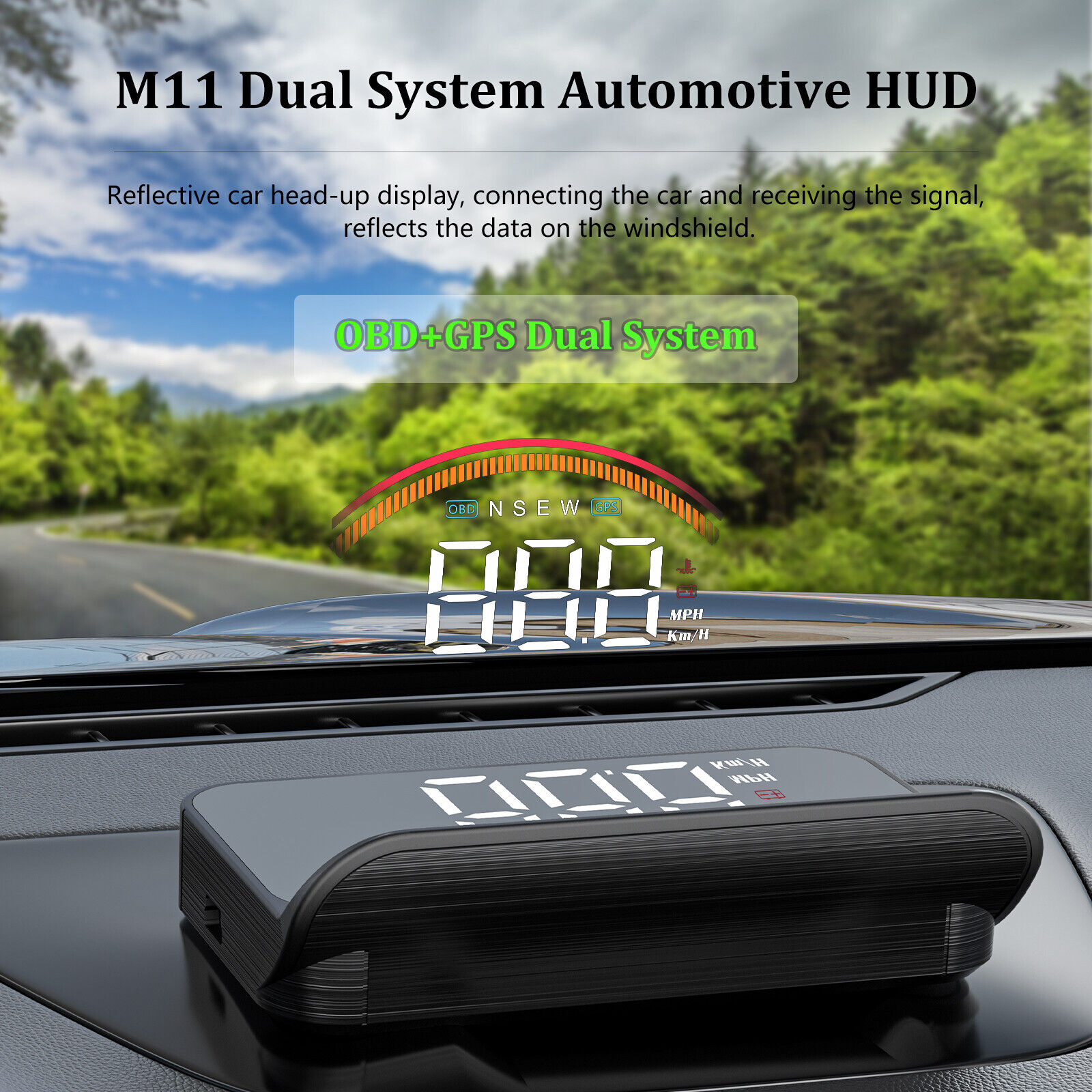 M11 Car Speed Windshield Projector OBD2 GPS Dual System HUD Speedometer Safety