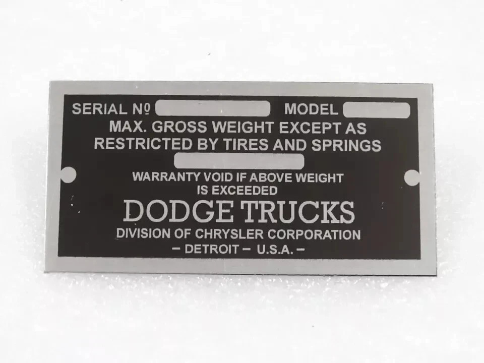 VINTAGE DODGE TRUCK 1928-1937 DATA PLATE |Fit For