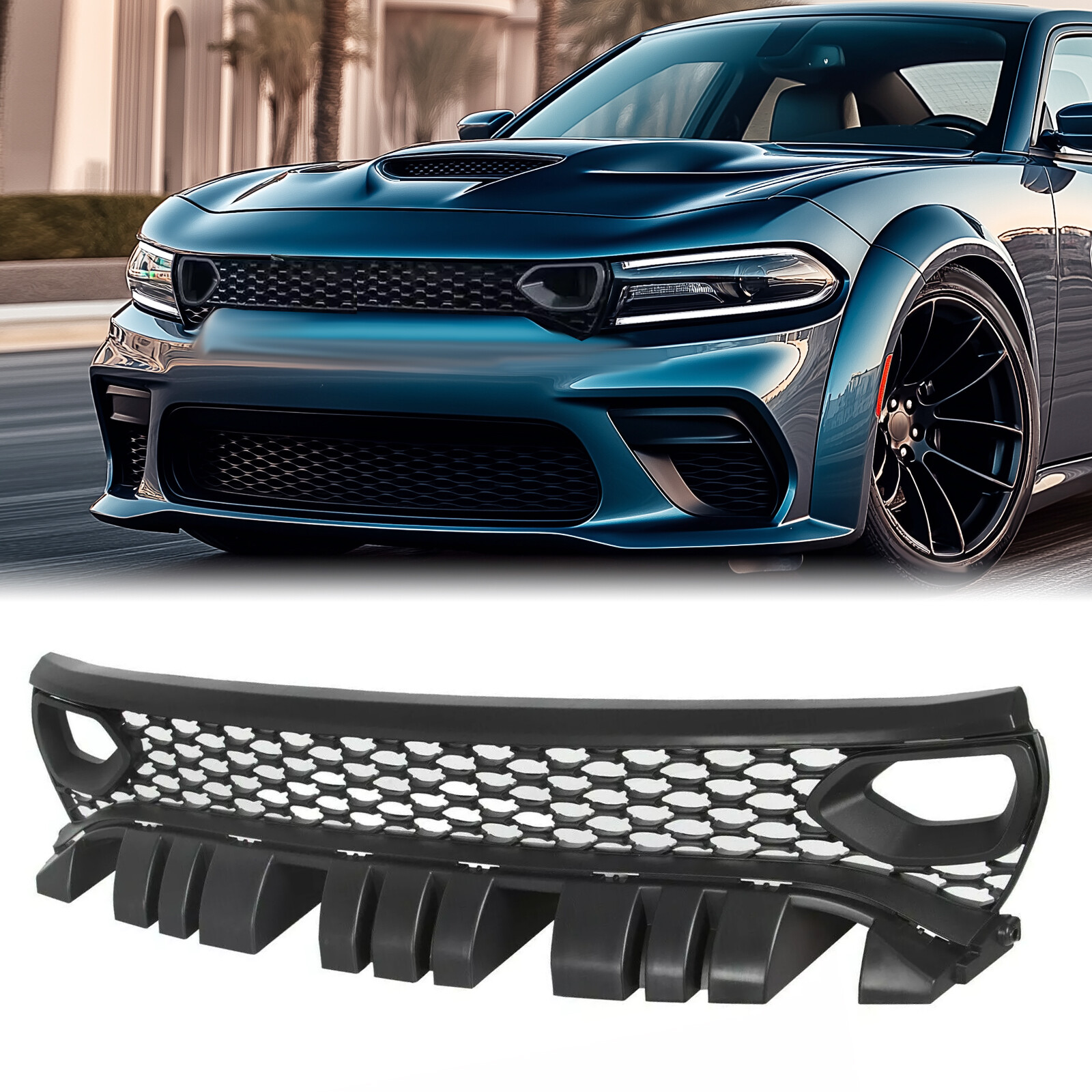 FOR 2015-2023 DODGE CHARGER RT SCAT PACK SRT STYLE FRONT MESH GRILLE W/ AIR DUCT FOR 2015-2023 DODGE CHARGER RT SCAT PACK SRT STYLE FRONT MESH GRILLE W/ AIR DUCT