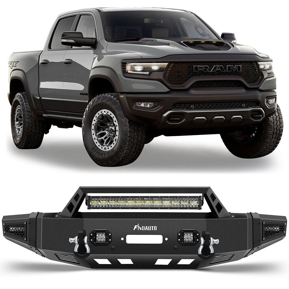 PICKOOR Front Bumper w/ Winch Plate & LED Lights & D-rings For Ram 1500
