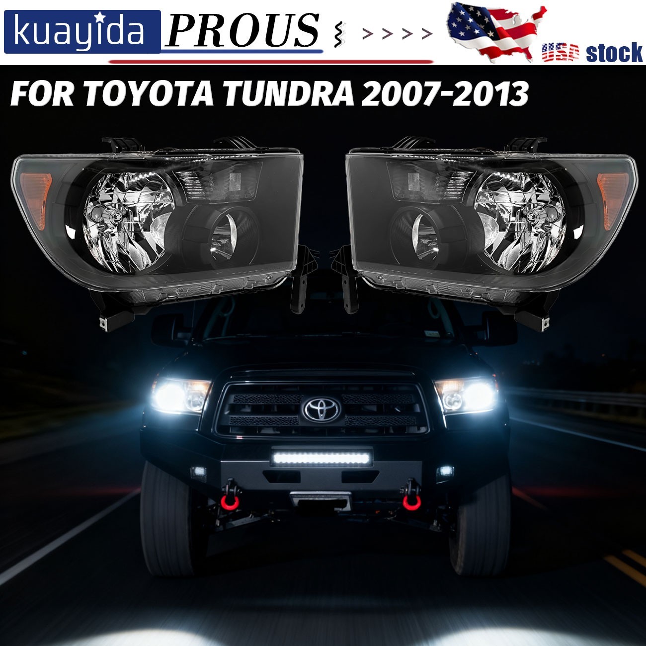 LH+RH Headlight Set with Level Adjuster Pair Fits 2007-2013 Toyota Tundra