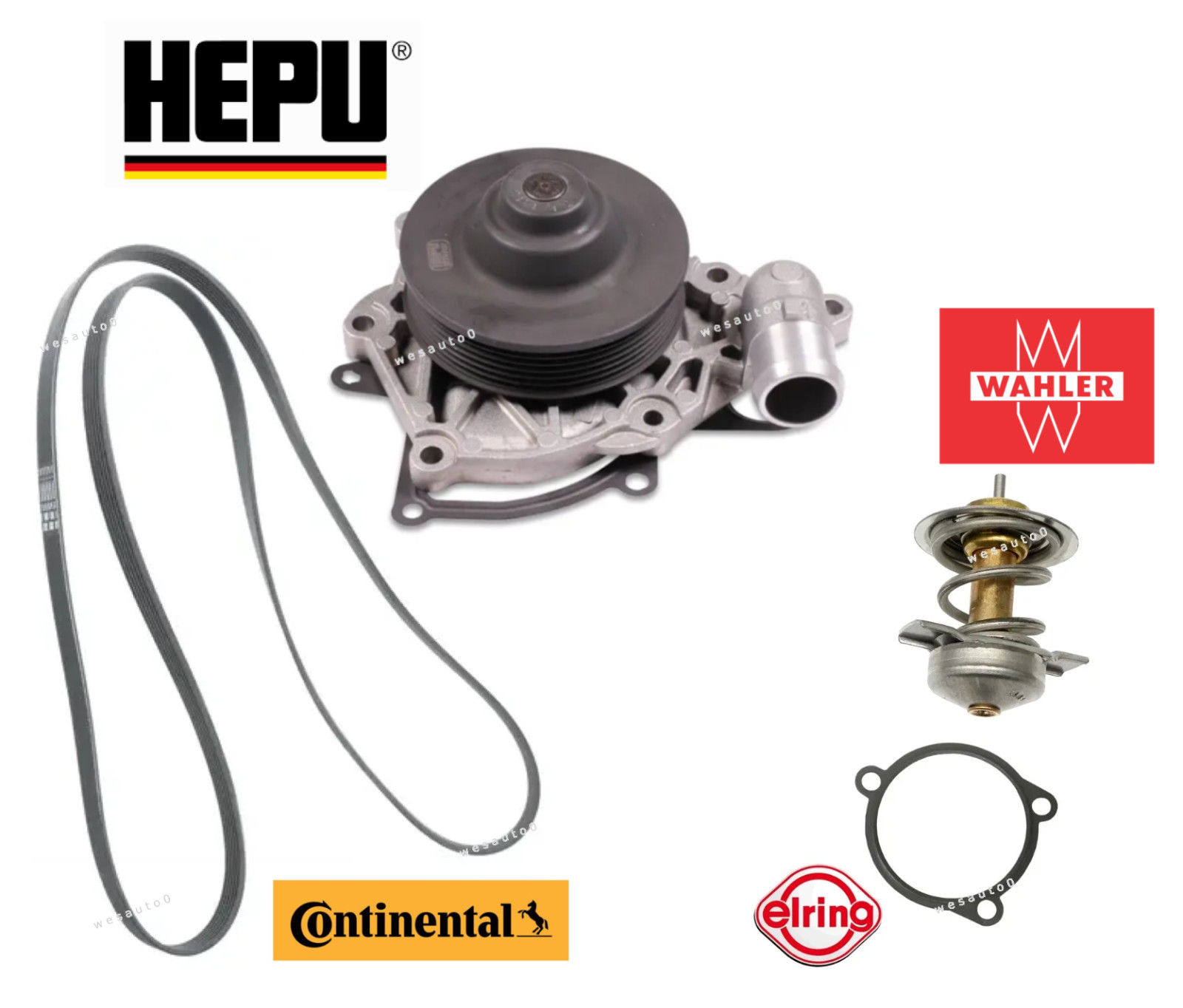 Water Pump Thermostat Drive Belt 3pcs OES for Porsche 997 911 GT2 / Turbo / 3.6L