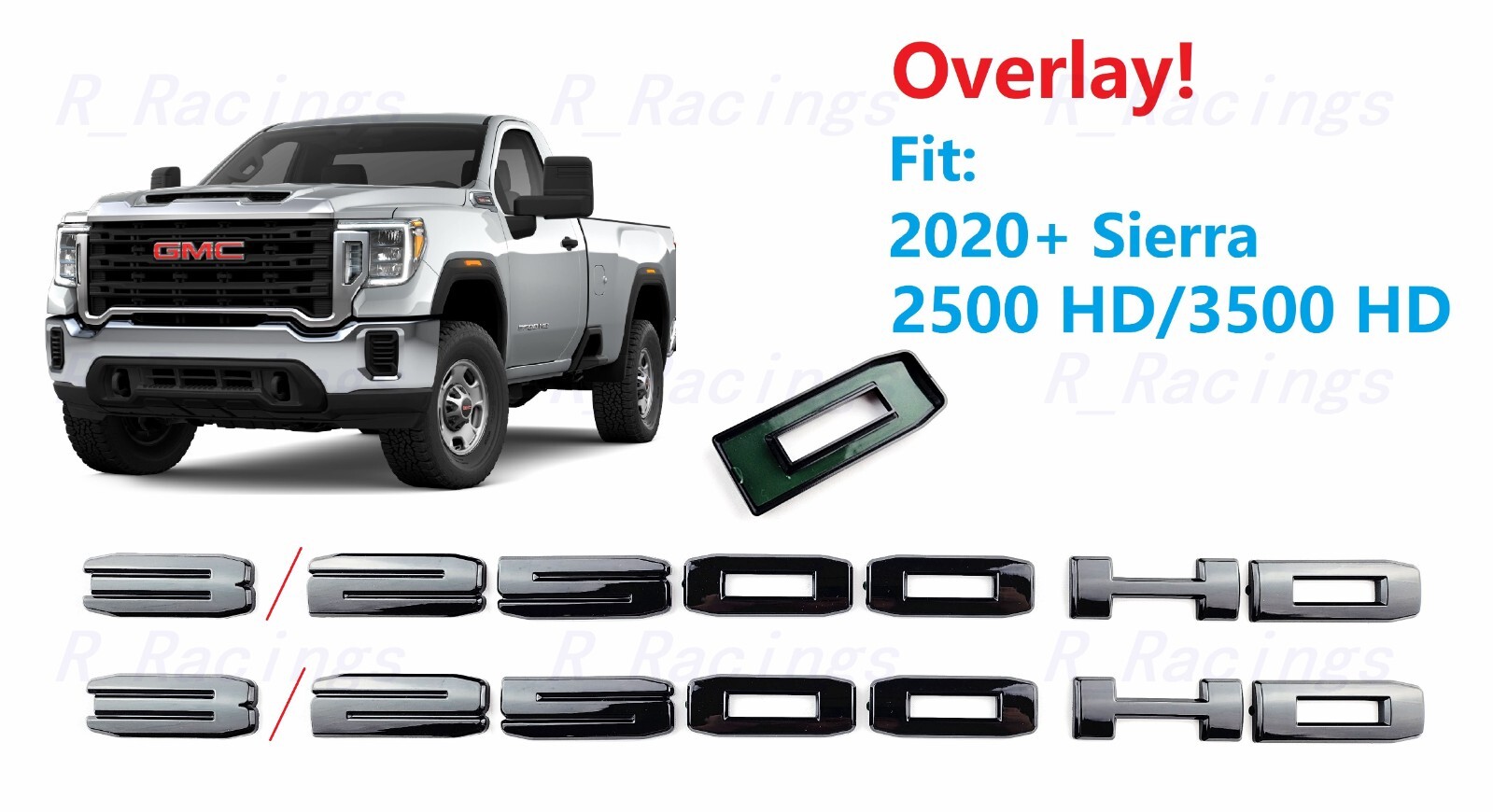 2PCS OVERLAY Gloss Black Doors 2 3500 HD Emblems 2020+ Sierra 2500HD 3500HD
