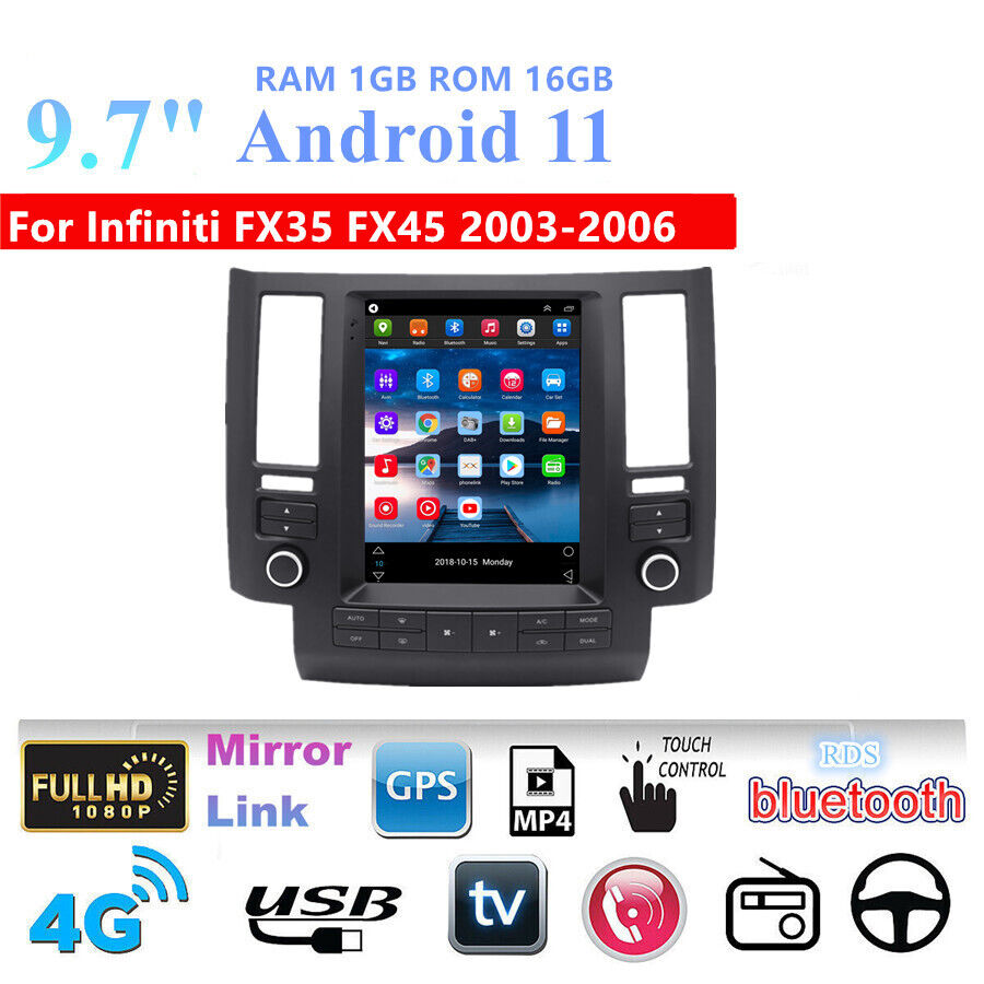 9.7'' Android11 Car Stereo Radio GPS WIFI 3G 4G For Infiniti FX35 FX45 2003-2006
