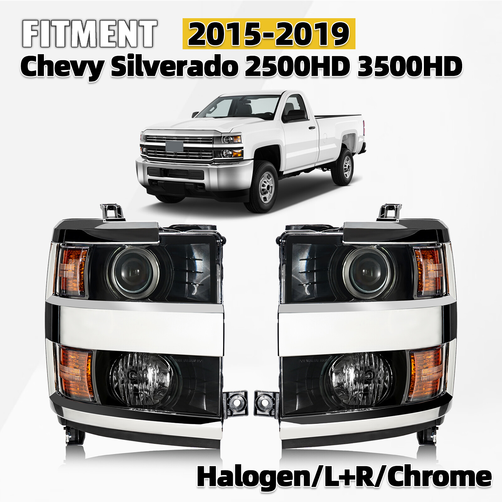 For 2015-2019 Chevy Silverado 2500 HD 3500 HD Halogen Headlights Pair Left&Right For 2015-2019 Chevy Silverado 2500 HD 3500 HD Halogen Headlights Pair Left&Right