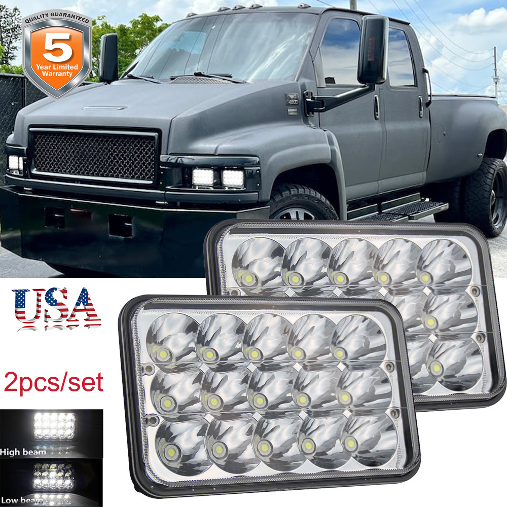 2pcs 4X6 Inch LED Headlights Hi/Lo beam For GMC C4500 C5500 Topkick 2003-2009