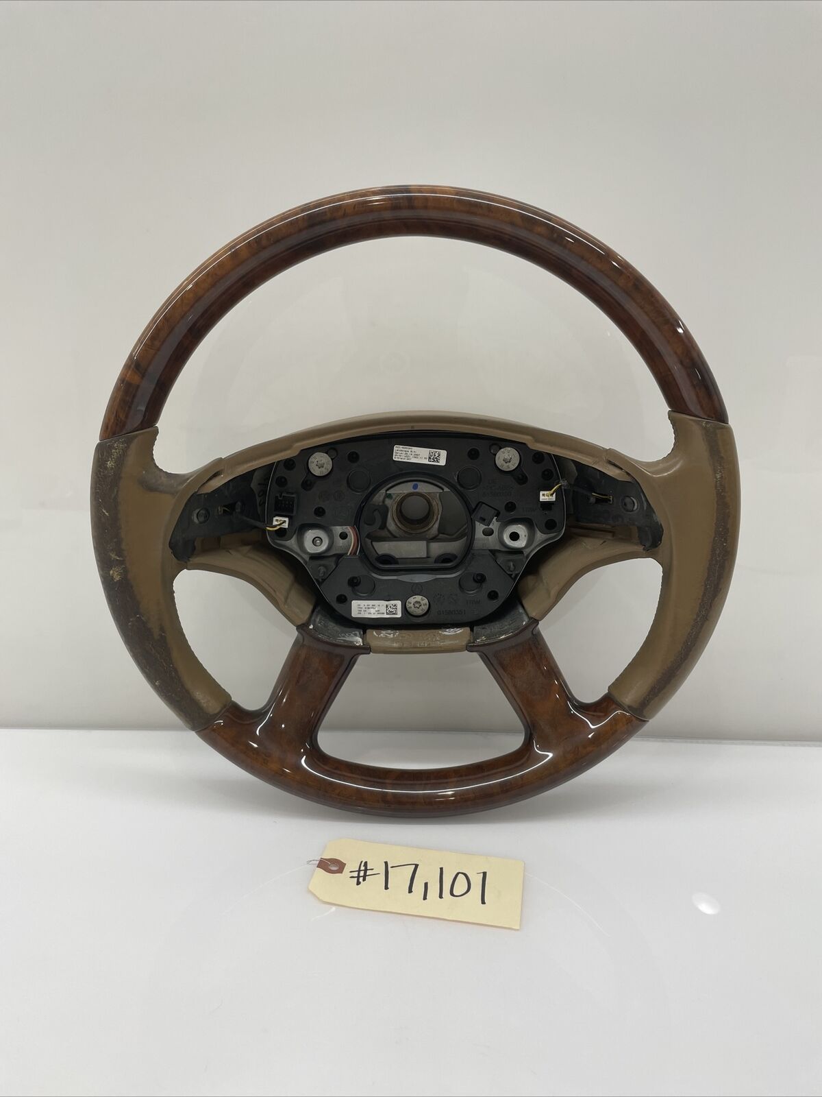 07-10 Mercedes W221 Driver Steering Wheel Leather Black Wood Grain 2214600303