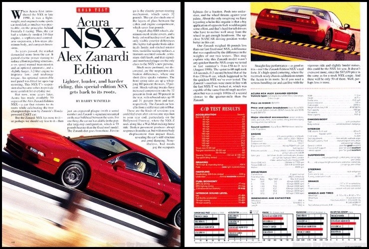 1999 Acura NSX Alex Zanardi Edition Original Car Review Print Article J471