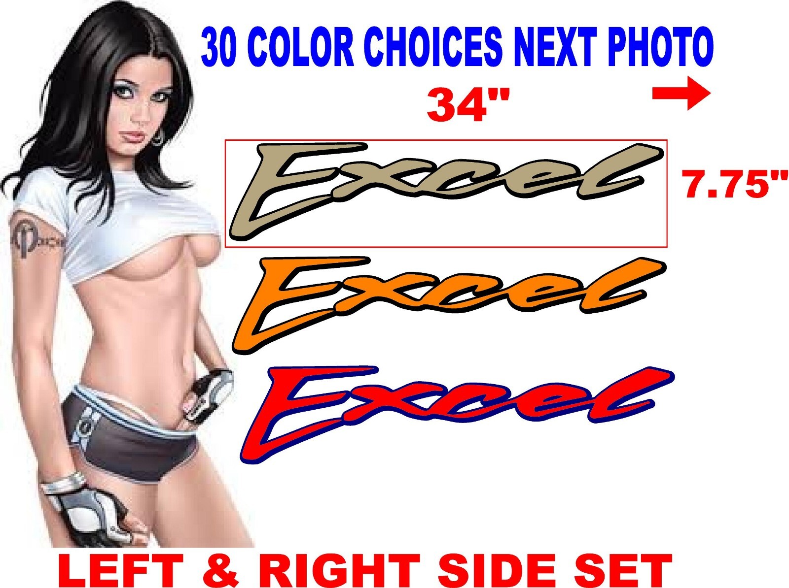 EXCEL BOAT  HULL SIDE REPLACEMENT 30 COLOR CHOICES you get both sides