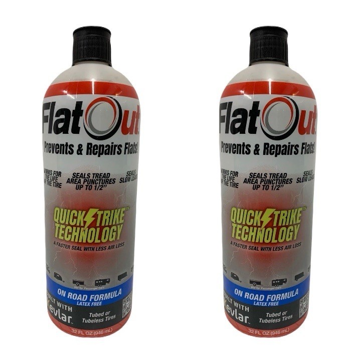 LOT OF 2 FLAT OUT TIRE SEALANT 32oz Quick Strike on Road 22128