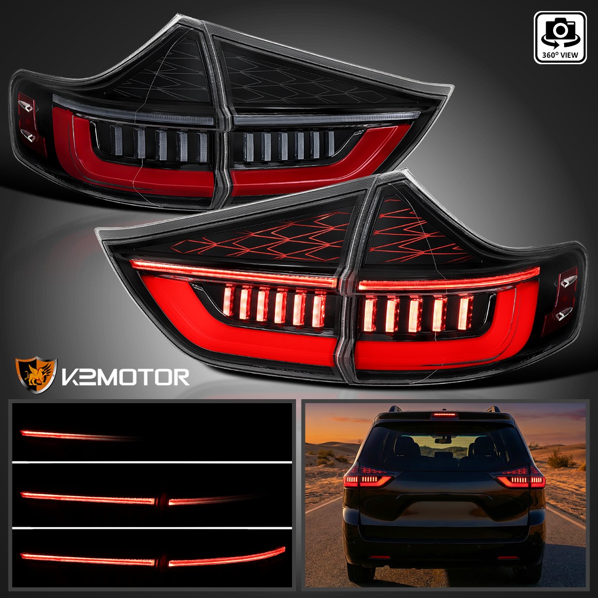 Jet Black Fits 2011-2014 Toyota Sienna LED Tail Lights Sequential Turn Signal Jet Black Fits 2011-2014 Toyota Sienna LED Tail Lights Sequential Turn Signal