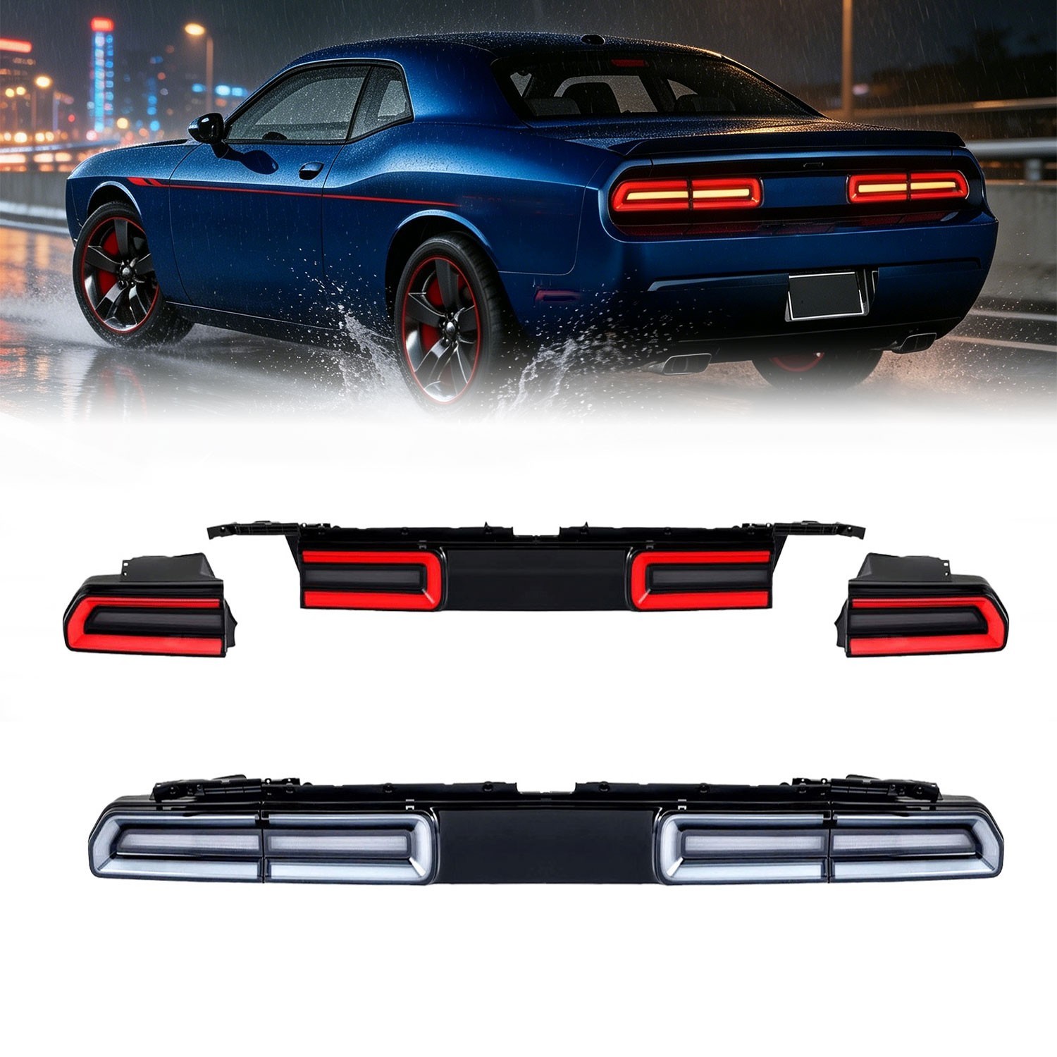 LED Clear Tail Lights for 2008-2014  Dodge Challenger Turn Rear Lamps Sequential
