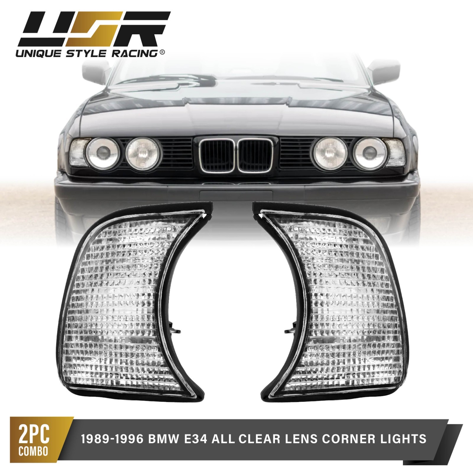 DEPO Euro M5 Clear Front Corner Signal Lights Set For 1989-1996 BMW E34 5 Series